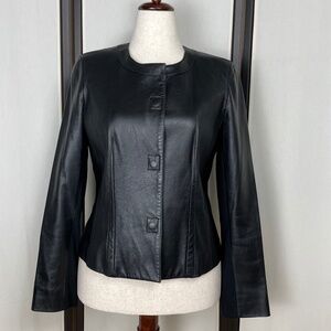 AK Anne Klein Butter Soft Black Leather Jacket Stretch Panels, Size M